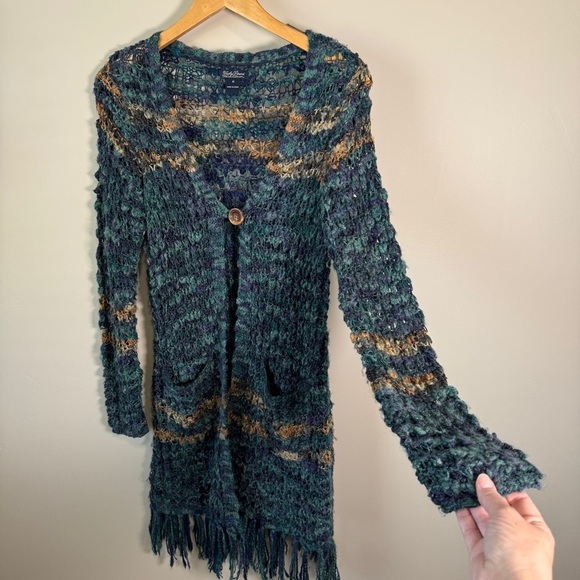 Lucky Brand Sweater Cardigan Women Size Medium Fringe Long Sleeve Boho - Picture 4 of 14